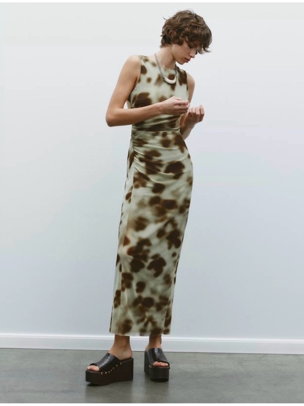 Zara Green and Brown Maxi Dress SIZE: CS
